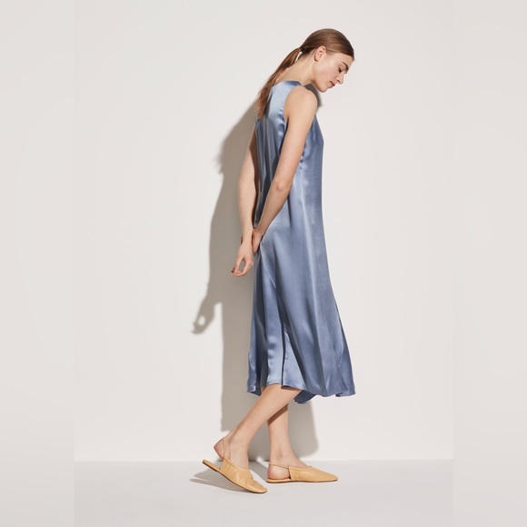 NWT $425 Vince Double V-neck Asymmetric Seamed Slip Dress In Blue Size M - Picture 4 of 7